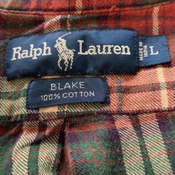 Ralph Lauren Blake 100% Cotton Red Green Plaid Shirt Button Down  - Large - Picture 5 of 6